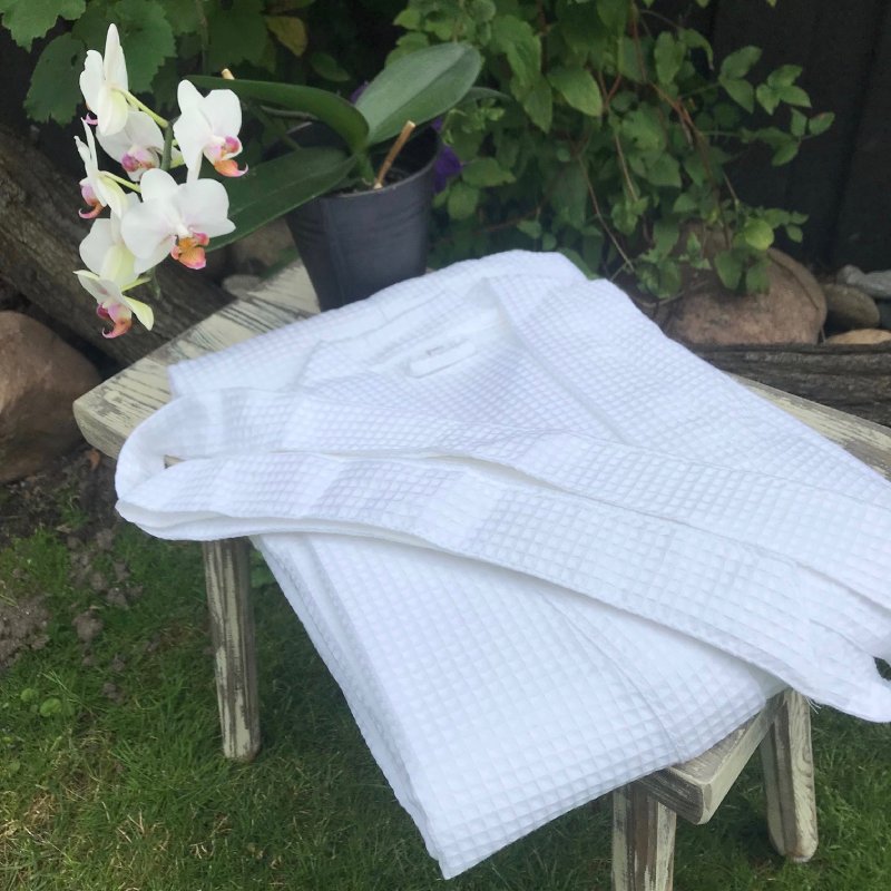 Bademantel Waffelpique weiss Luxus